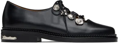 Toga Black Hard Leather Lace Up Oxfords In Aj1383 - Black