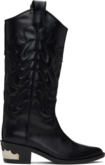 Toga Black Leather Tall Boots In Aj1407 - Black