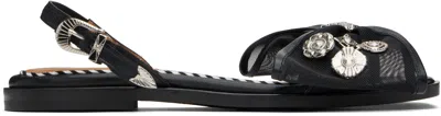 TOGA BLACK MESH LEATHER BOW SANDALS