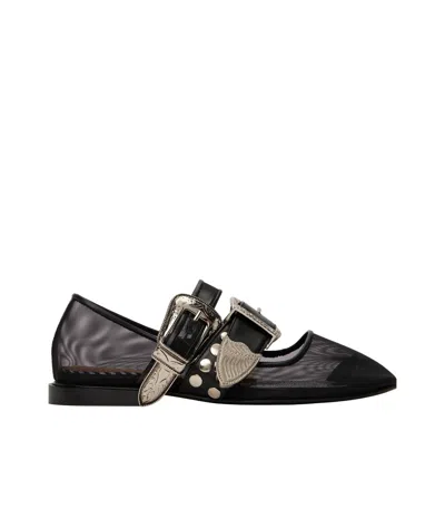 Toga Black Metal Mesh Ballerina Flats