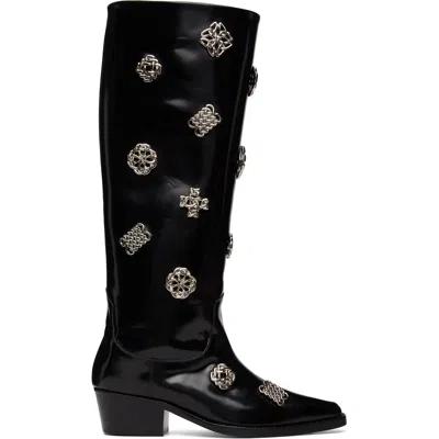 Toga Black Polido Tall Boots In Animal Print