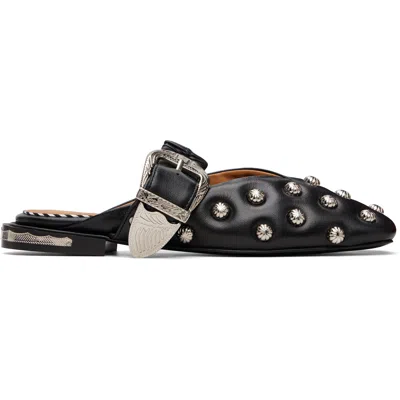 Toga Black Studded Leather Flats In Blue