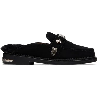 Toga Black Suede Fur Slip-on Loafers
