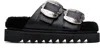 Toga Black Teddy Double Strap Buckled Sandals In Black