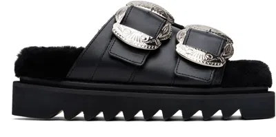 Toga Black Teddy Double Strap Buckled Sandals