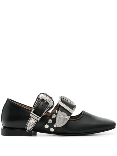 Toga Buckle-detail Ballet Flats In Black