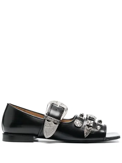 Toga Buckle-fastening Open-toe Ballerina Shoes In Schwarz