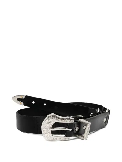 Toga Buckle Leather Belt In Black