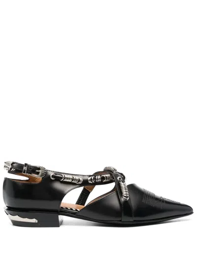Toga Buckled Pointed Ballerinas In Black