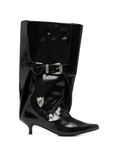 Toga Buckle-detail Leather Boots In Black