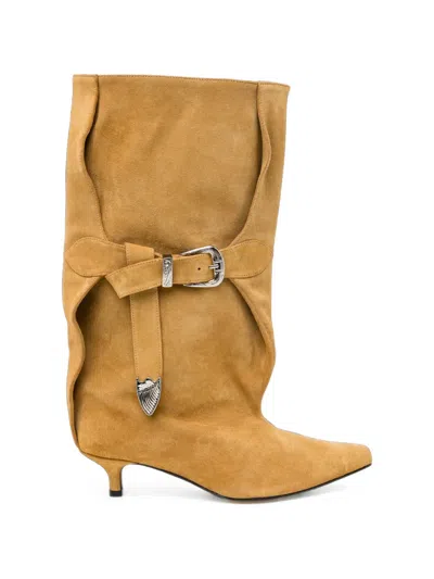 Toga Buckle-detail Suede Boots In Brown