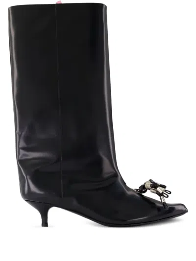 Toga Calfskin Tassel-embellished Boots In Black