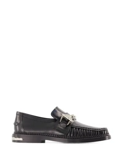 Toga Chain-embellished Ruched Leather Loafers In Black