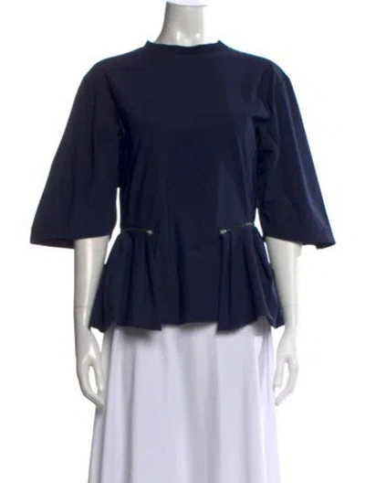 Pre-owned Toga Crew Neck Three-quarter Sleeve Top In Black
