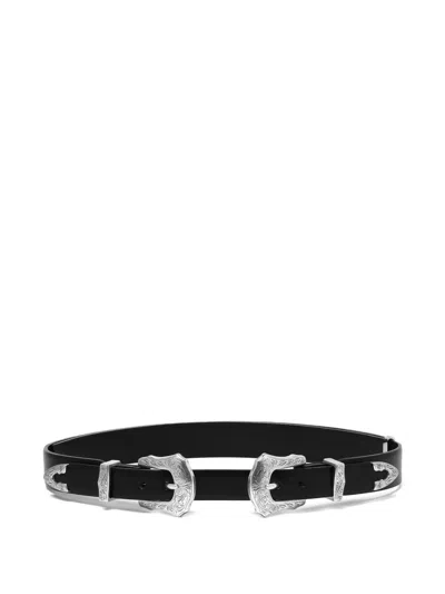 Toga Double-buckle Engraved Leather Belt In Black
