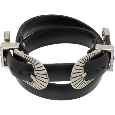 Toga Double Buckle Leather Bangle Bracelet In 26 Black