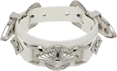 Toga Double Buckle Leather Bangle Bracelet In White