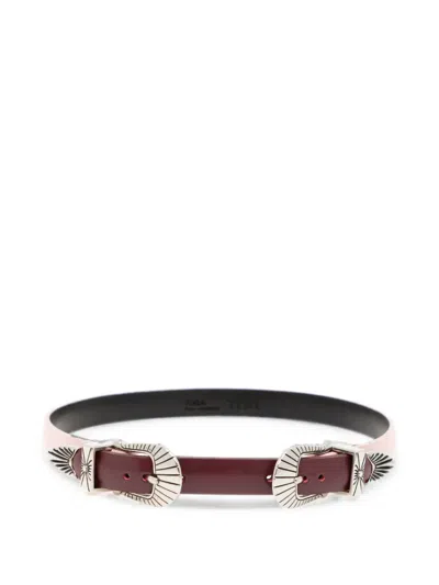 Toga Double Buckle Leather Bangle In Brown