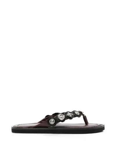 Toga Embellished Leather Sandals In Brown