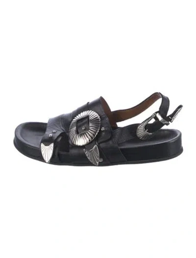 Pre-owned Toga Embossed Leather Slingback Sandals In Black
