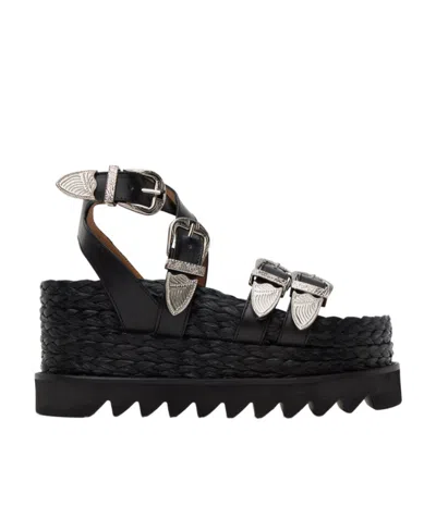 Toga Engraved-buckle Platform Sandals In Black