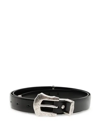 Toga Engraved-buckle Leather Belt In Black
