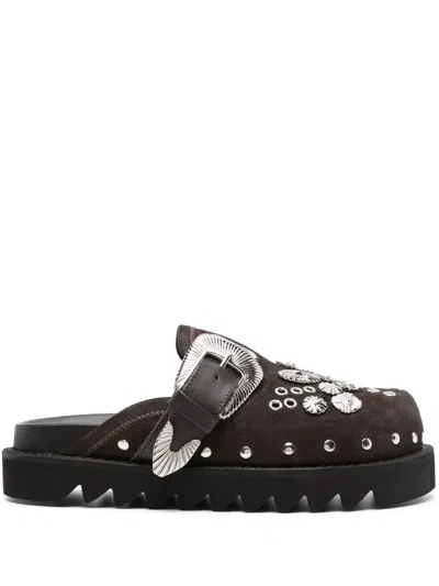 TOGA EYELET-DETAILING LEATHER MULES