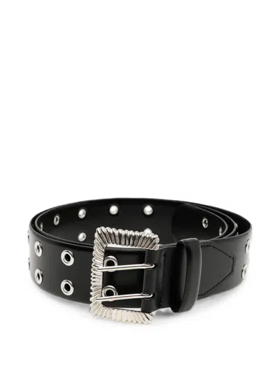 Toga Eyelet-embellished Leather Belt In Black
