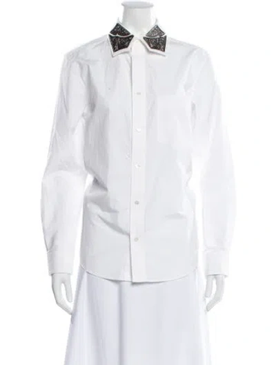 Pre-owned Toga Floral Print V-neck Blouse In White