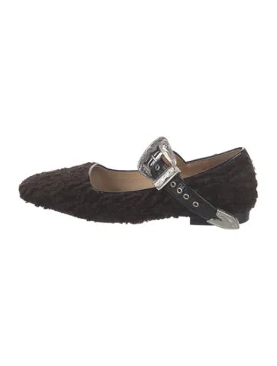 Pre-owned Toga Fur Mary Jane Flats In Black