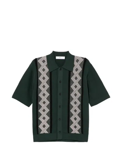 Toga Geometric-pattern Short-sleeve Cardigan In Green