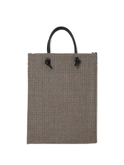 Toga Houndstooth Leather-trimmed Tote Bag In Brown
