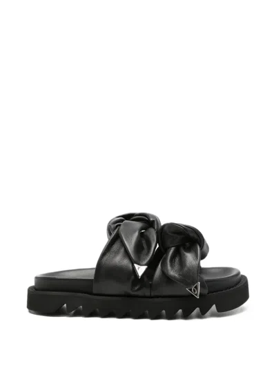 Toga Black Leather Flat Sandals In Multi