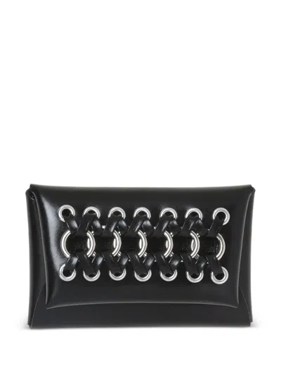 Toga Lace-up Leather Wallet In Black