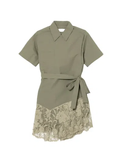 Toga Lace-detail Belted Top In Green