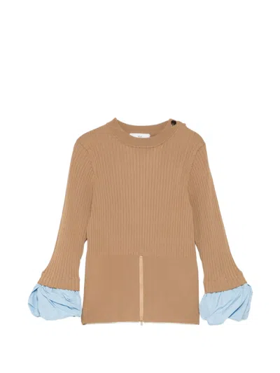 Toga Layered-sleeve Sweater In Brown