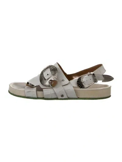 Pre-owned Toga Leather Animal Print Slingback Sandals In White