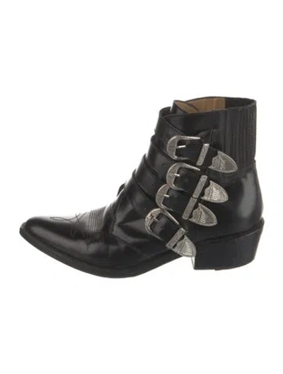 Pre-owned Toga Leather Colorblock Pattern Boots In Black