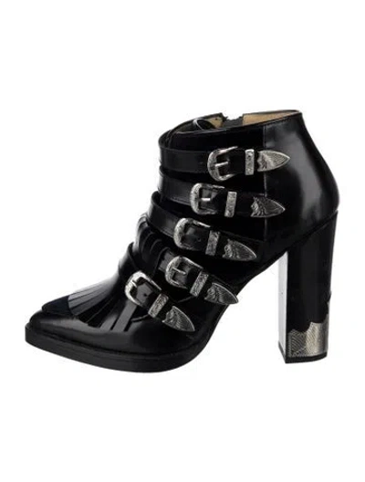 Pre-owned Toga Leather Fringe Trim Accent Boots In Black
