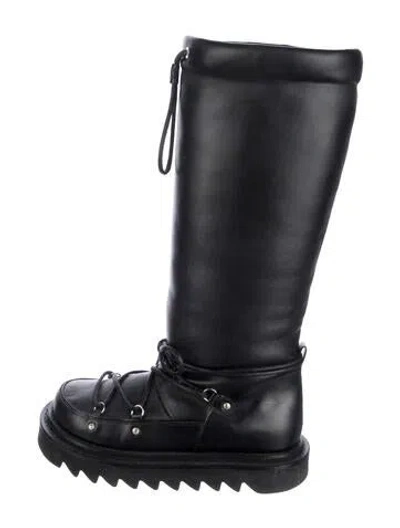 Pre-owned Toga Leather Leather Trim Embellishment Combat Boots In Black