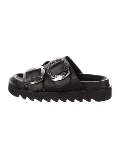 Pre-owned Toga Leather Slides In Black