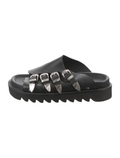 Pre-owned Toga Leather Slides In Black