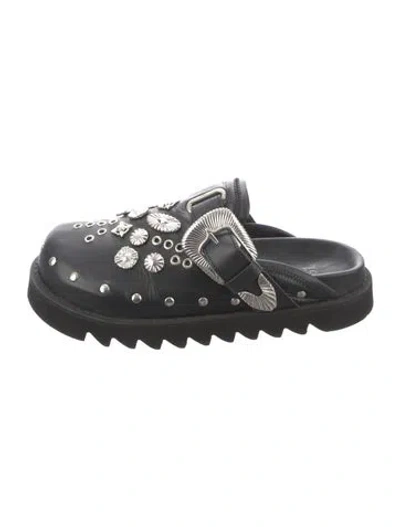 Pre-owned Toga Leather Studded Accents Mules In Black