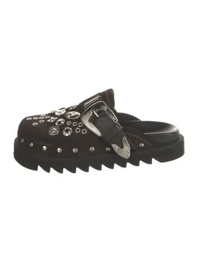 Pre-owned Toga Leather Studded Accents Mules In Black