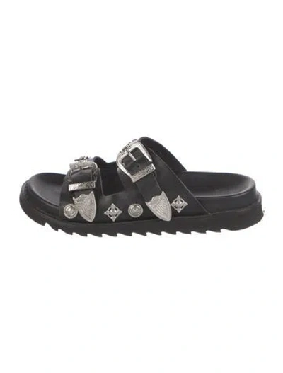 Pre-owned Toga Leather Studded Accents Slides In Black