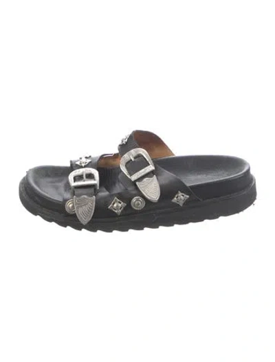 Pre-owned Toga Leather Studded Accents Slides In Black