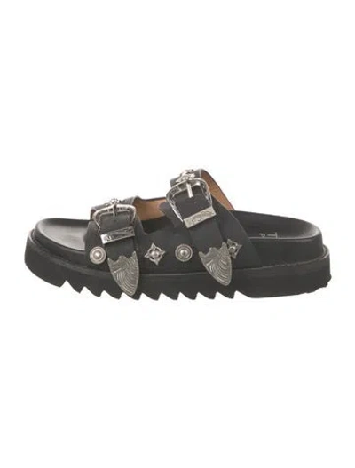 Pre-owned Toga Leather Studded Accents Slides In Black