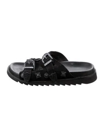 Pre-owned Toga Leather Studded Accents Slides In Black