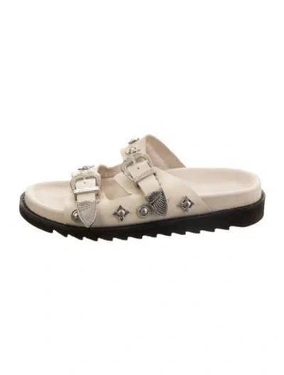 Pre-owned Toga Leather Studded Accents Slides In Neutral