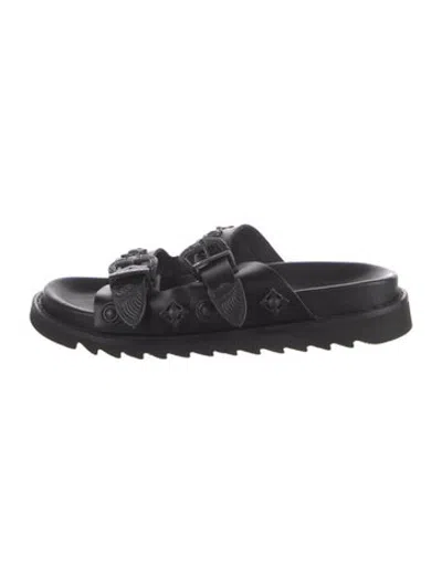 Pre-owned Toga Leather Studded Accents Slippers In Black